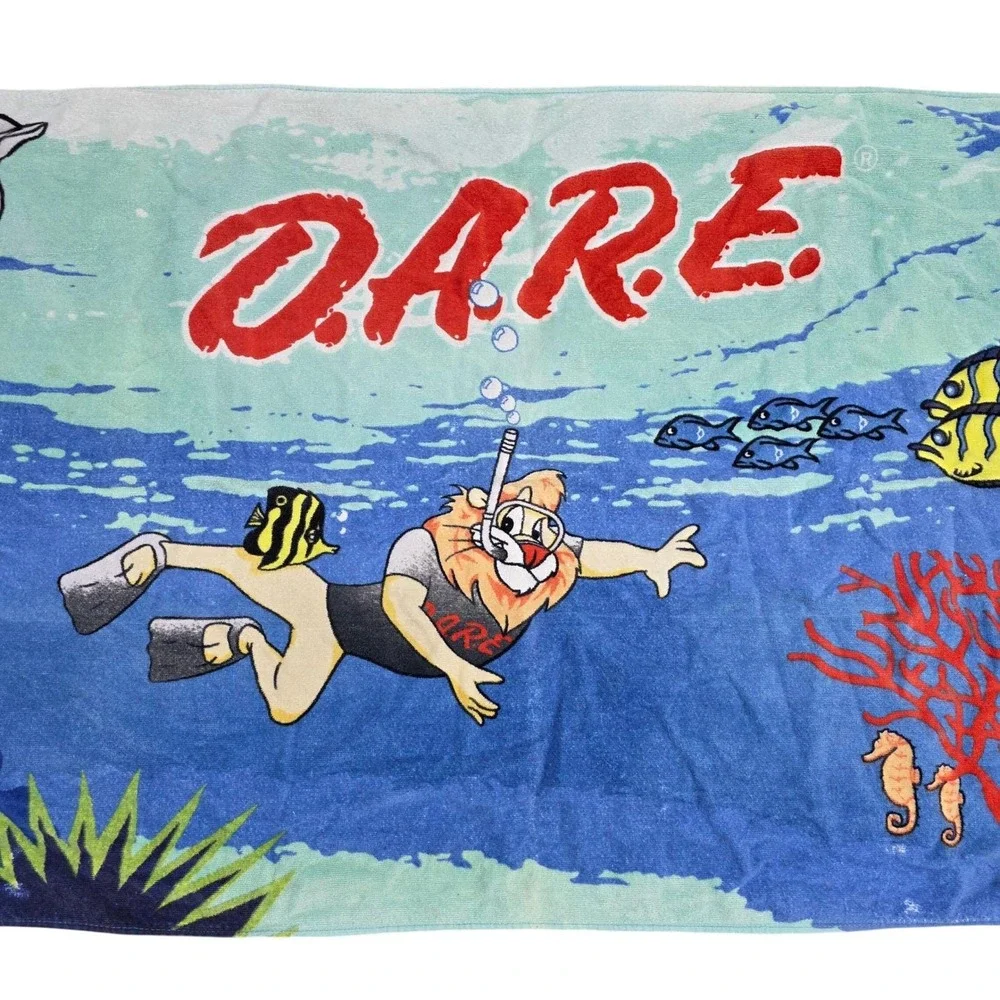 Vintage 90s DARE Lion Beach Towel Underwater Scuba Diver Dolphin Crab Fish Coral